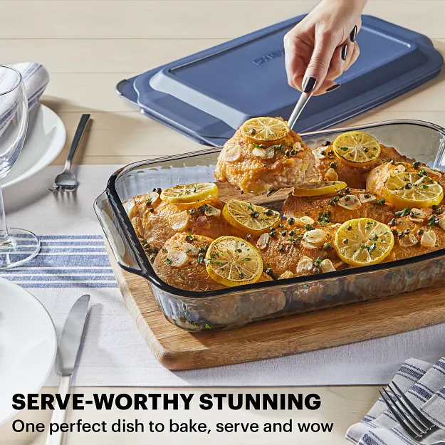 Pyrex® Colors Sculpted Tinted 4-piece Baking Set with Plastic Lids, Smoke