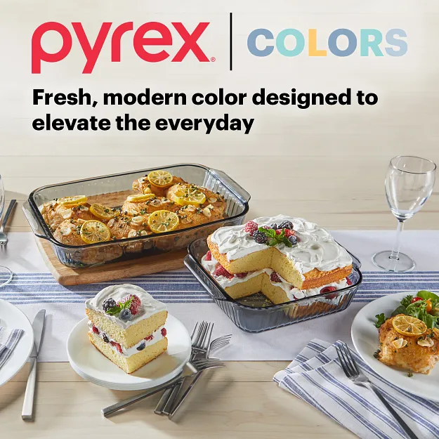 Pyrex® Colors Sculpted Tinted 4-piece Baking Set with Plastic Lids, Smoke