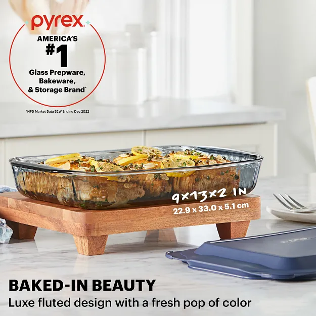 Pyrex® Colors Sculpted Tinted 9" x 13" Baking Dish with Plastic Lid, Smoke