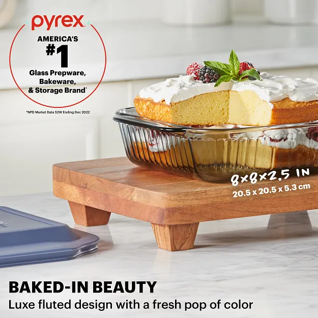 Pyrex® Colors Sculpted Tinted 8" Square Baking Dish with Plastic Lid, Smoke