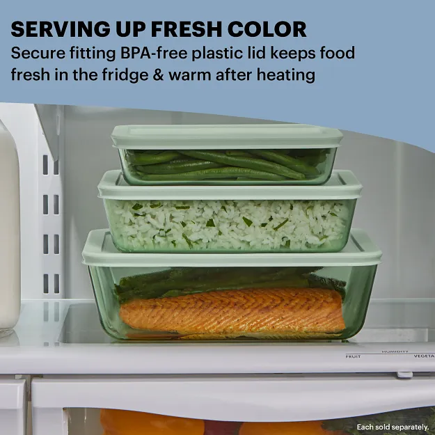 Pyrex® Simply Store® Tinted 4-piece Rectangle Storage Set with Green Plastic Lids