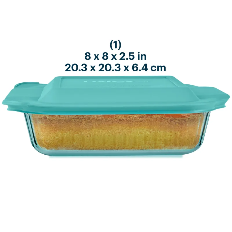 Pyrex® Sculpted Tinted Glass 8" Square Baking Dish with Lid, Aqua