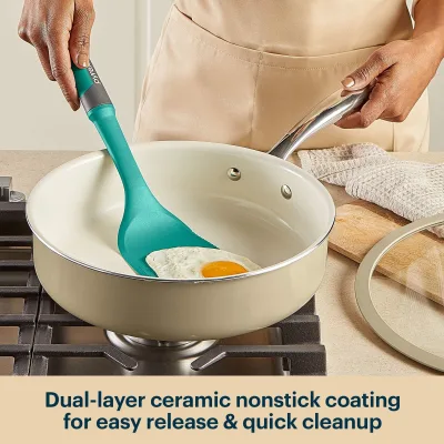 Pyrex® Ceramic Cookware 10.8-in/3.5qt Deep Fry Pan with Lid