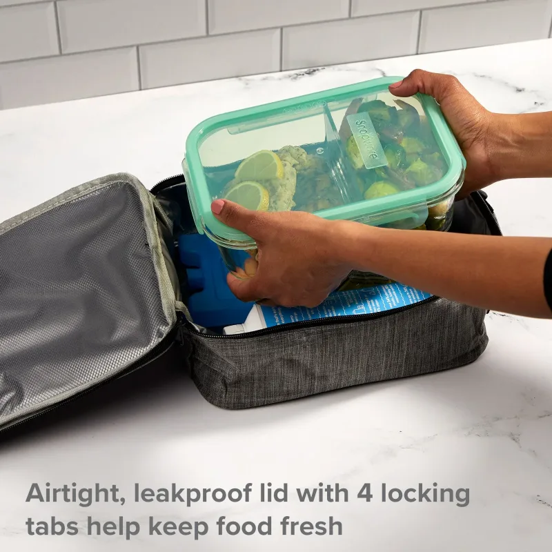 Snapware® MealBox™ 5.8-cup Divided Glass Food Storage Container with Blue Lid