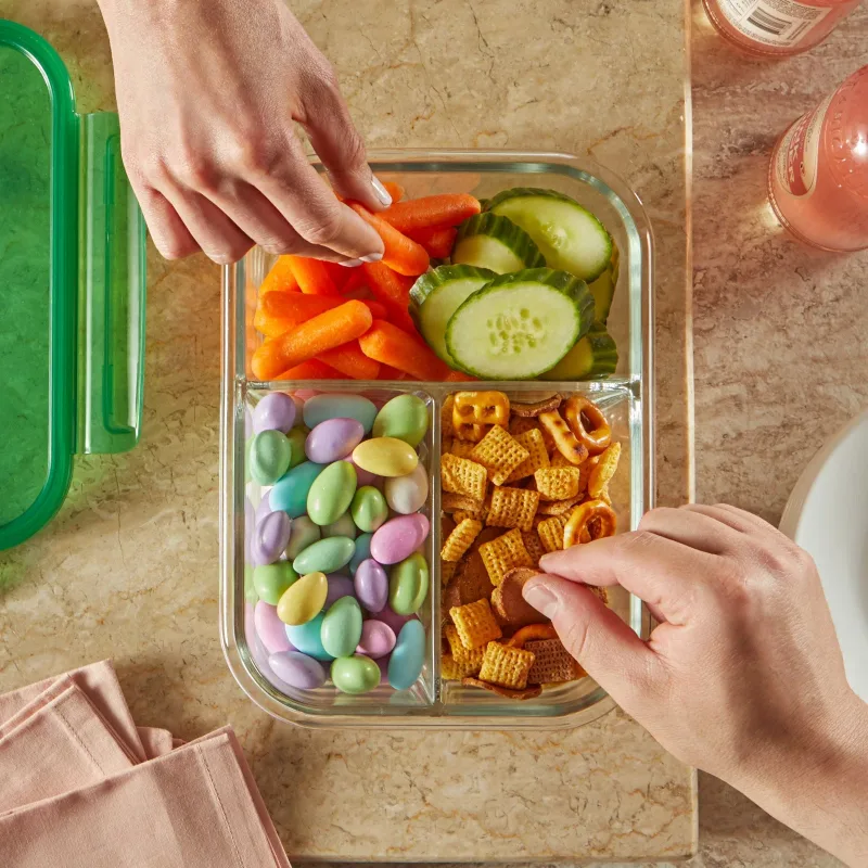 Pyrex® MealBox™ 5.5-cup Divided Glass Food Storage Container with Green Lid