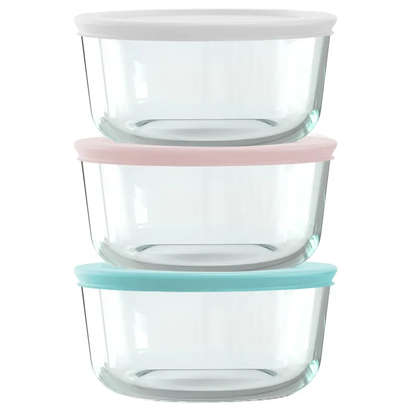 Pyrex® Simply Store® 6-piece 4-cup Round Glass Storage Set with Assorted Color Lids