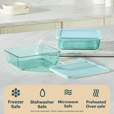 Pyrex® Simply Store® Tinted Glass 11-cup Rectangle Storage Container with Lid, Aqua