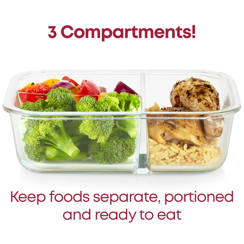 Pyrex® MealBox™ 5.5-cup Divided Glass Food Storage Container with Green Lid