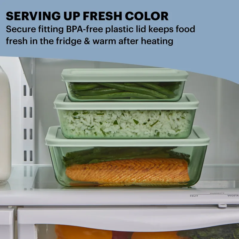 Pyrex® Simply Store® Tinted 6-piece Rectangle Storage Set with Plastic Lids, Green