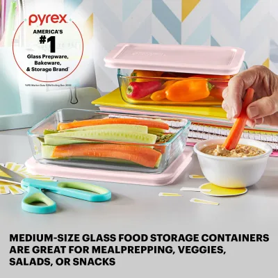 Pyrex® Simply Store® 4-piece 3-cup Rectangle Glass Storage Set with Pink Lids