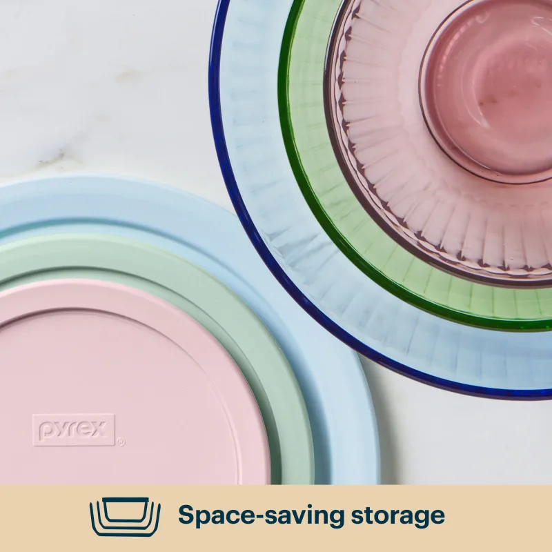 Pyrex® Sculpted Tinted Glass Mixing Bowls with Lids, 6-pc Set, Mixed Colors