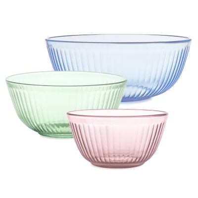 Pyrex® Colors Sculpted Tinted 3-piece Mixing Bowl Set, No Lid (Pink,Green,Blue)